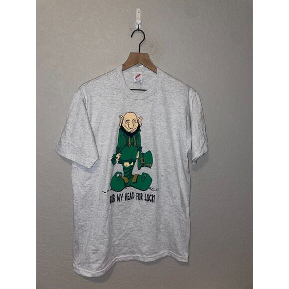 Vintage Leprechaun Shirt Rub My Head For Luck Irish Humor Funny Gray Tee 90s L - Picture 1 of 15